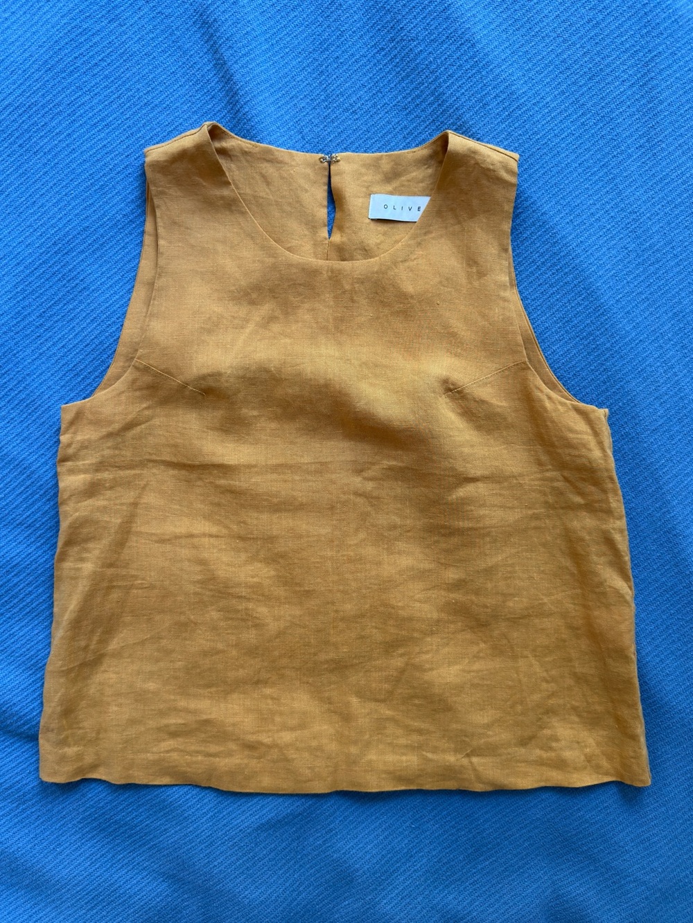 Olive Sleeveless 100% Linen Tank Top in Mustard size S